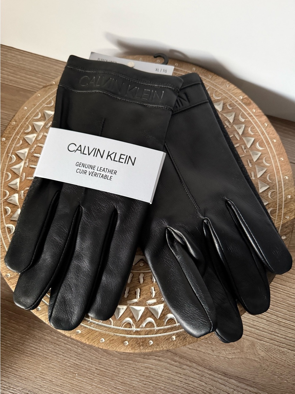 NWT Calvin Klein Men’s Black Leather Wool Gloves Touchscreen XL